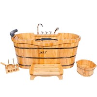 High quality cedar wooden shower bathtub barrel with faucet for adult